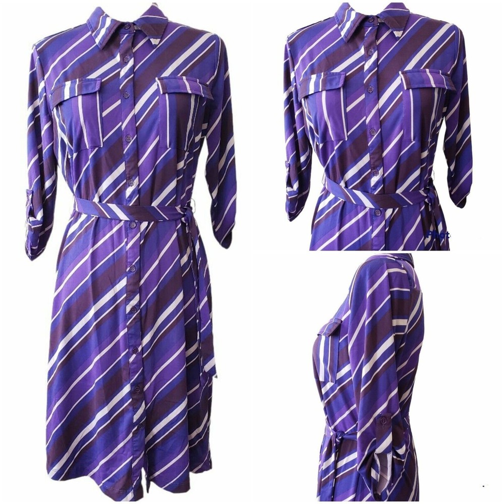Robert‎ Louis Purple Shirt Dress  Sz M Button Front  Asymmetrical Stripe
